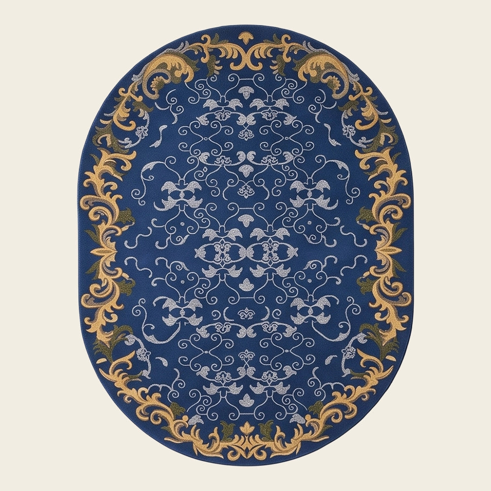 Versailles hand-tufted rug in Royal Navy – flat lay