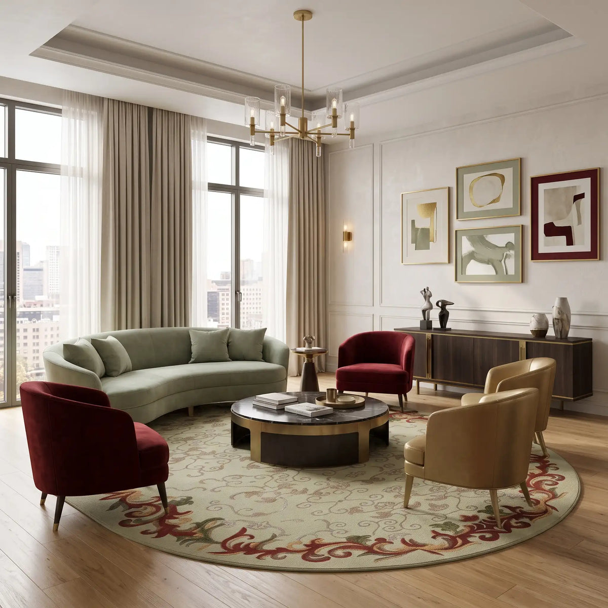 Versailles hand-tufted rug in Sage Ivory – styled in a room