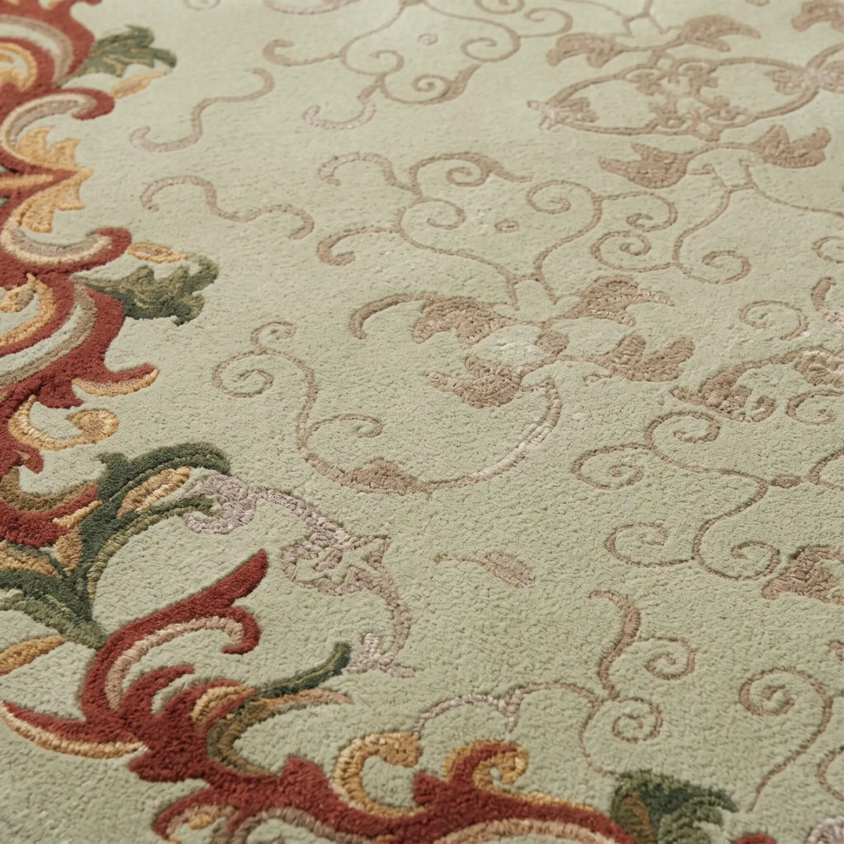 Versailles hand-tufted rug in Sage Ivory – close-up of the tufted pile texture