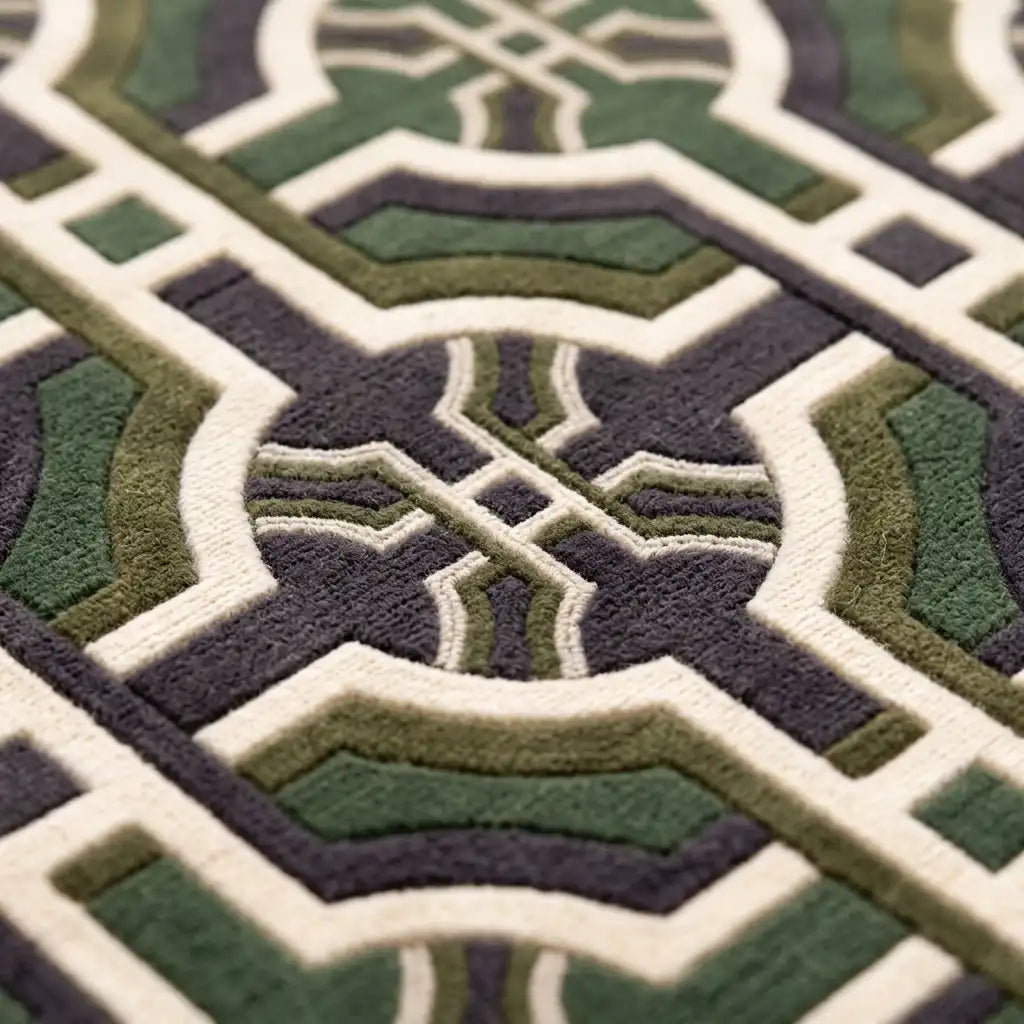 Lattice Garden hand-tufted rug in Olive Cream – close-up of the tufted pile texture