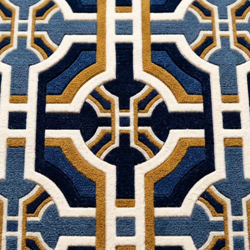 Lattice Garden hand-tufted rug in Navy Gold – close-up of the tufted pile texture