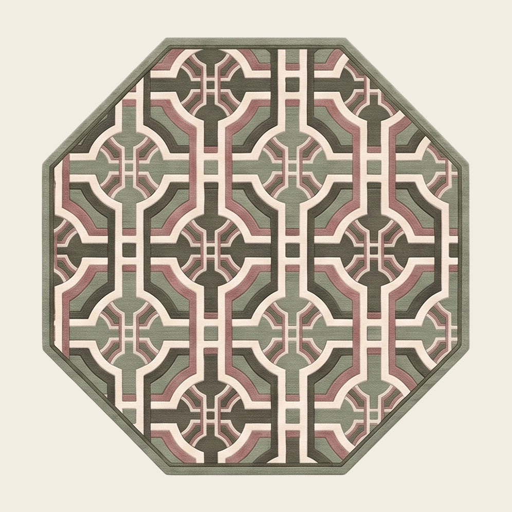 Lattice Garden hand-tufted rug in Taupe Stone – flat lay