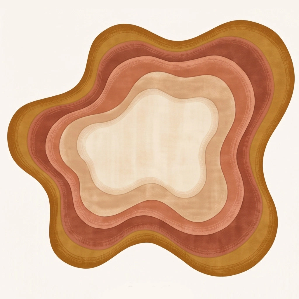 Echo Pool modern abstract rug in Saffron Peach – flat lay