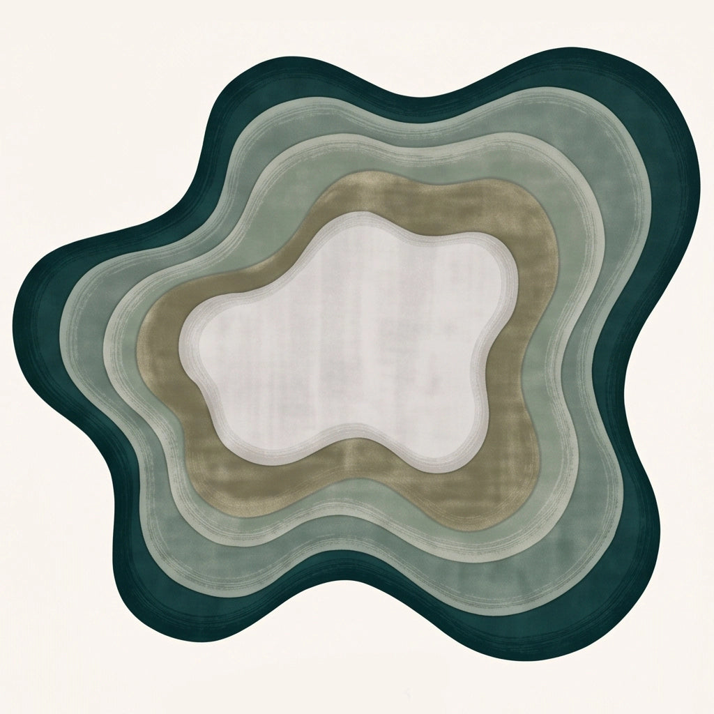 Echo Pool modern abstract rug in Emerald Mist – flat lay