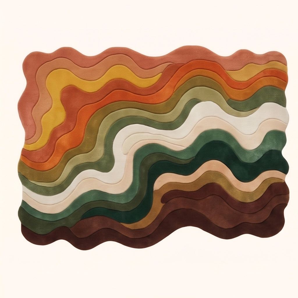 Canyon Waves modern abstract rug in Desert Forest – flat lay