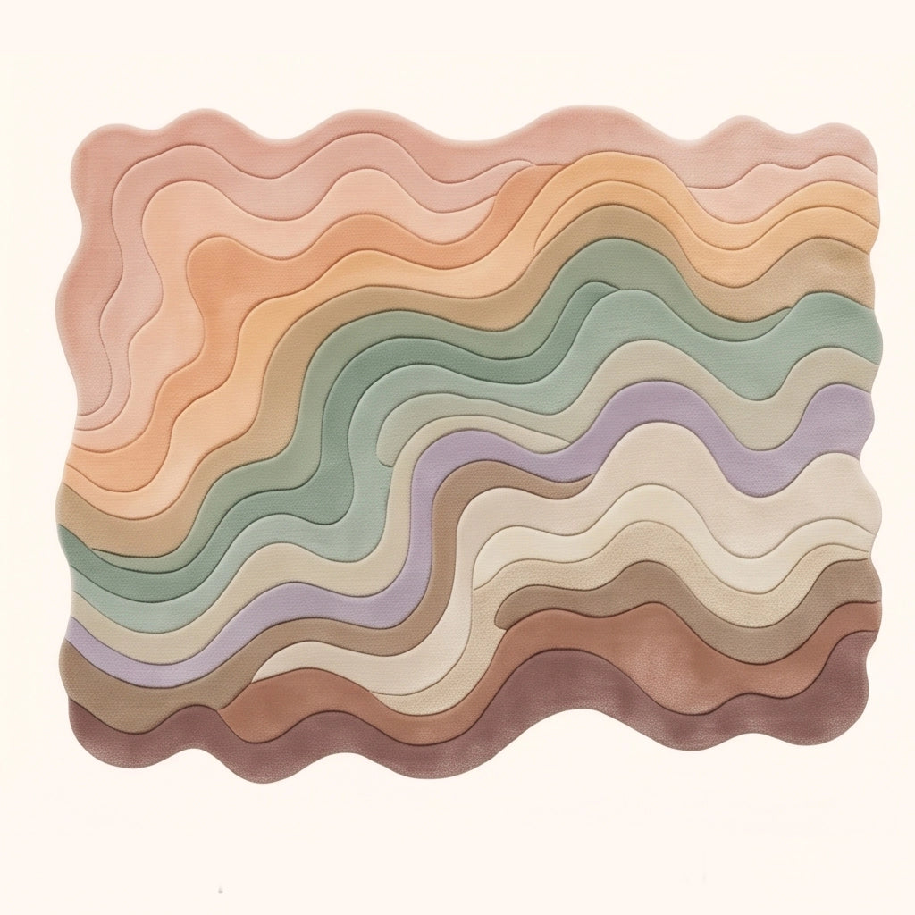 Canyon Waves modern abstract rug in Pastel Dawn – flat lay