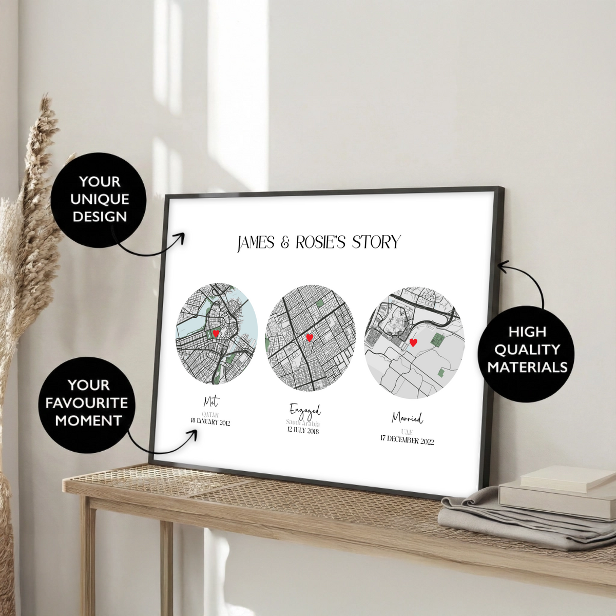 2Met, Engaged, Married Map Print