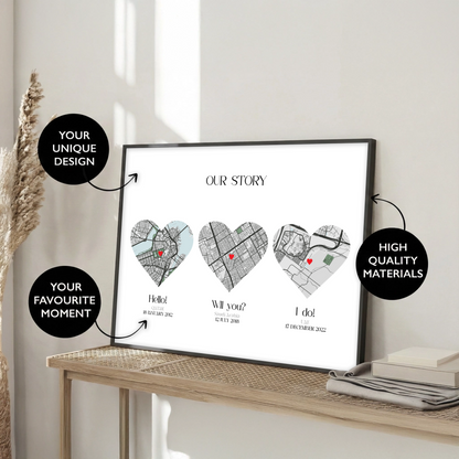 Our Story Heart Map Print
