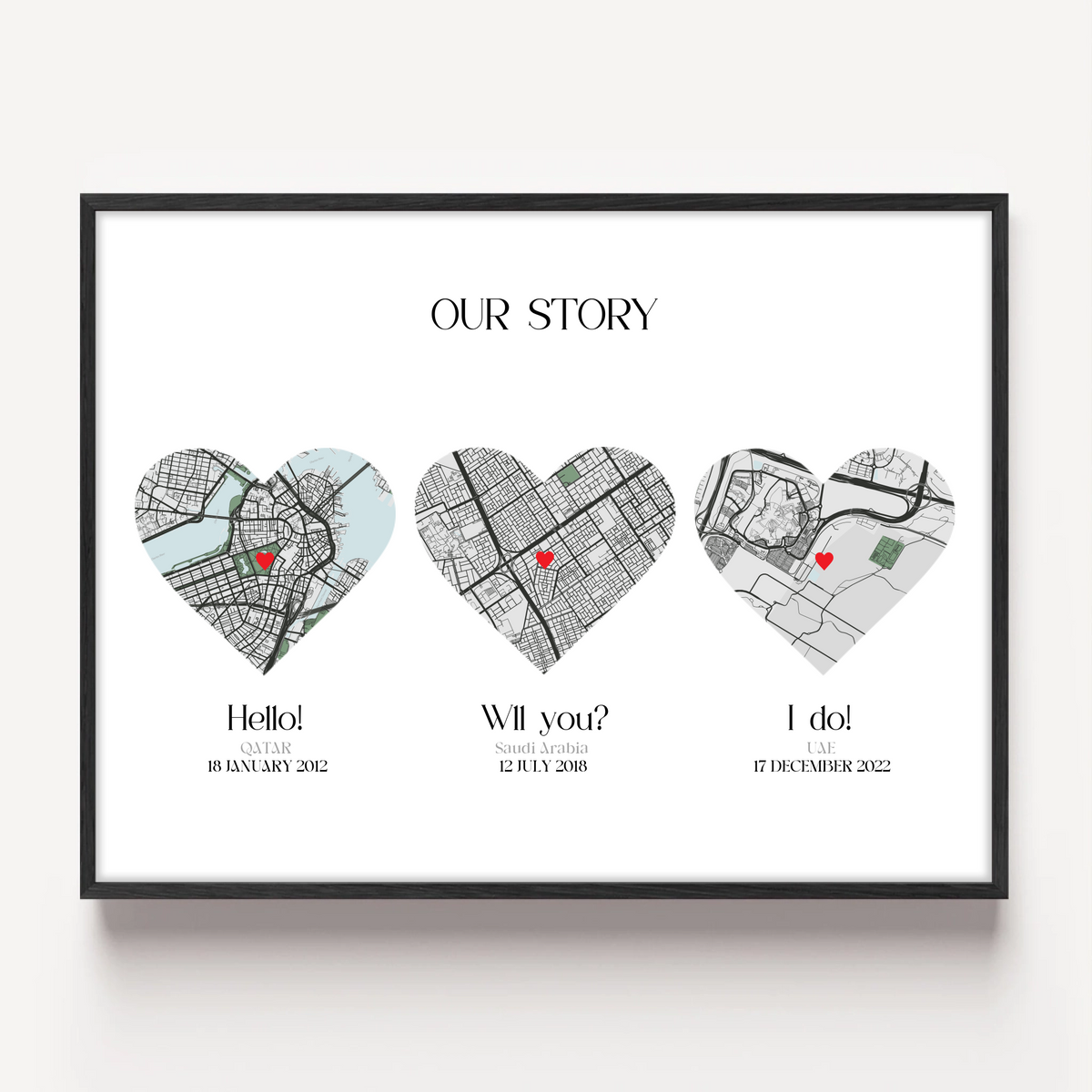 Our Story Heart Map Print