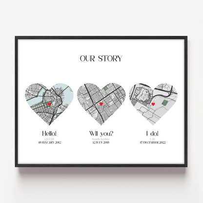 Our Story Heart Map Print