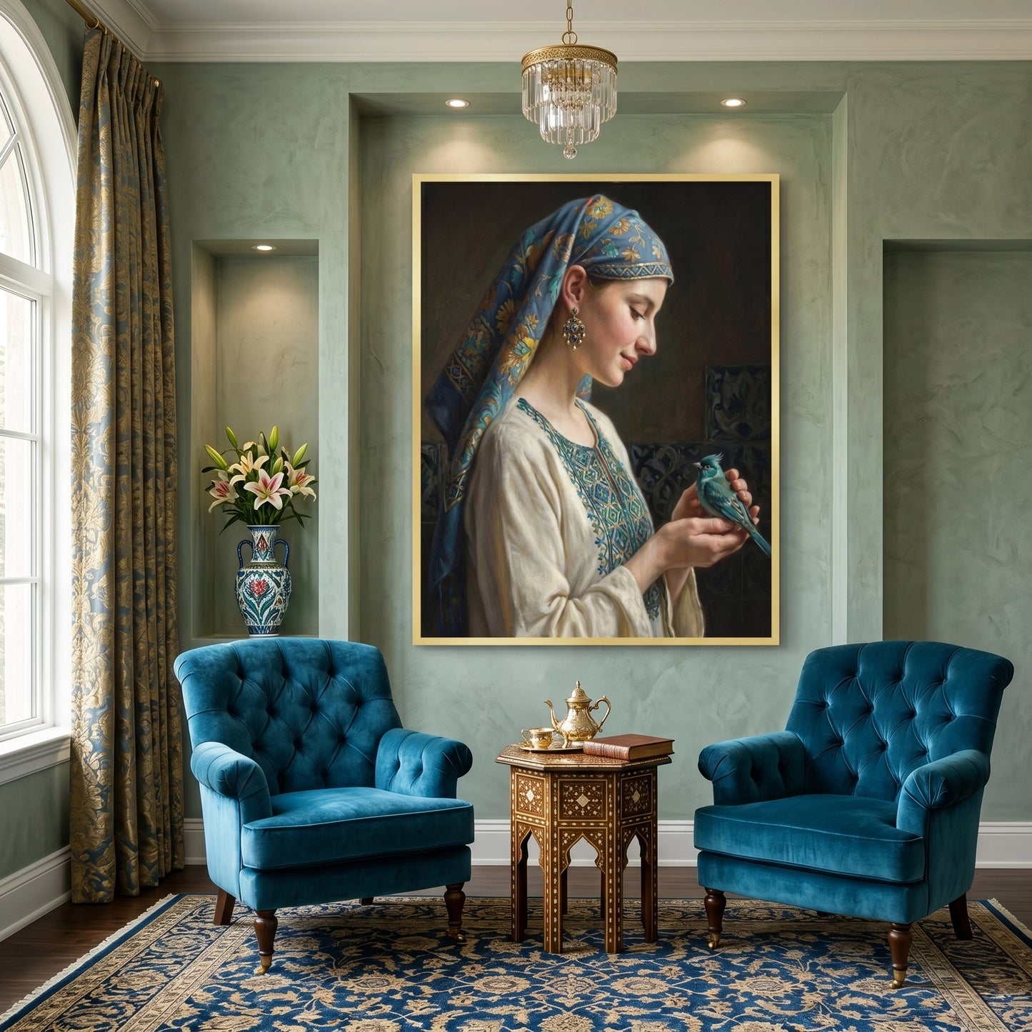2Woman with Azure Bird - Fine Art