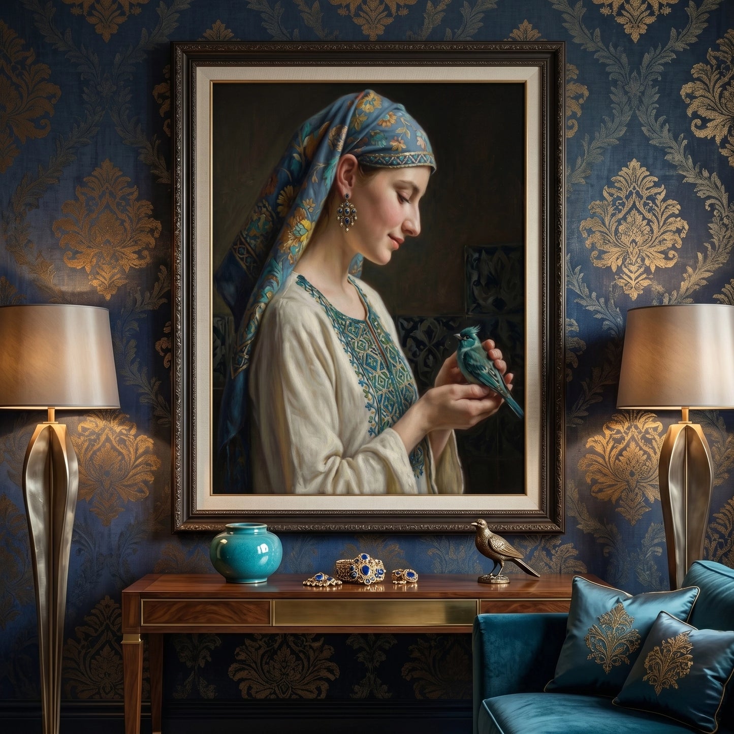 2Woman with Azure Bird - Canvas