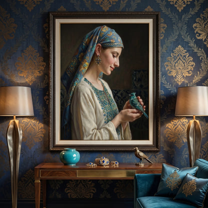 Woman with Azure Bird - Canvas