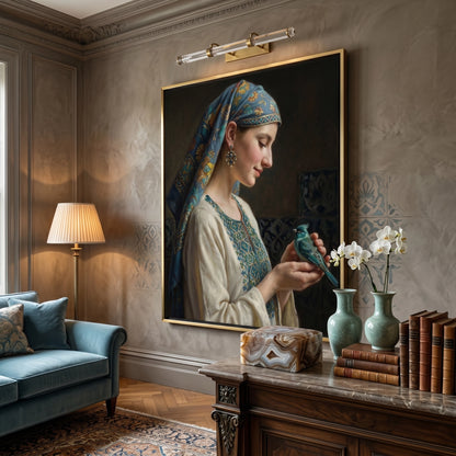 Woman with Azure Bird - Canvas