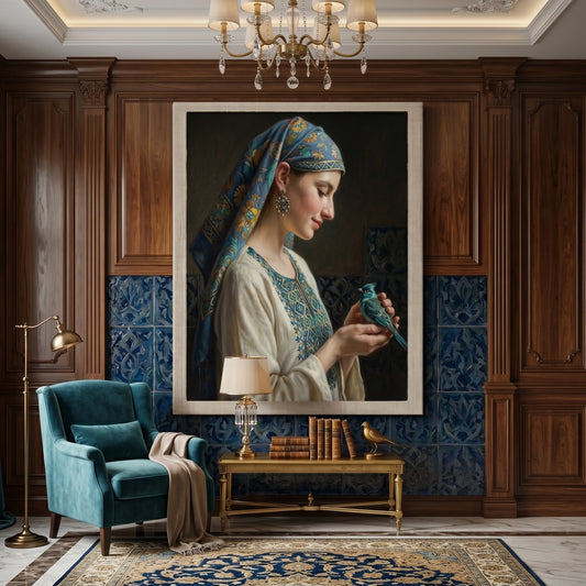 Woman with Azure Bird - Canvas