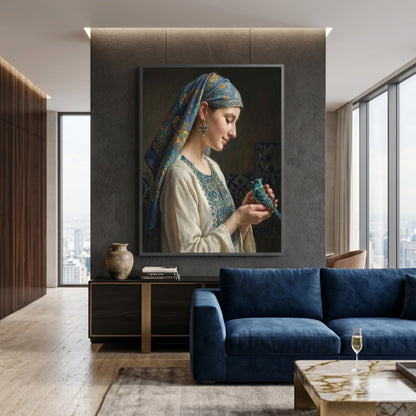 Woman with Azure Bird - Fine Art