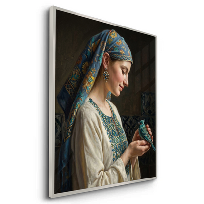 Woman with Azure Bird - Fine Art