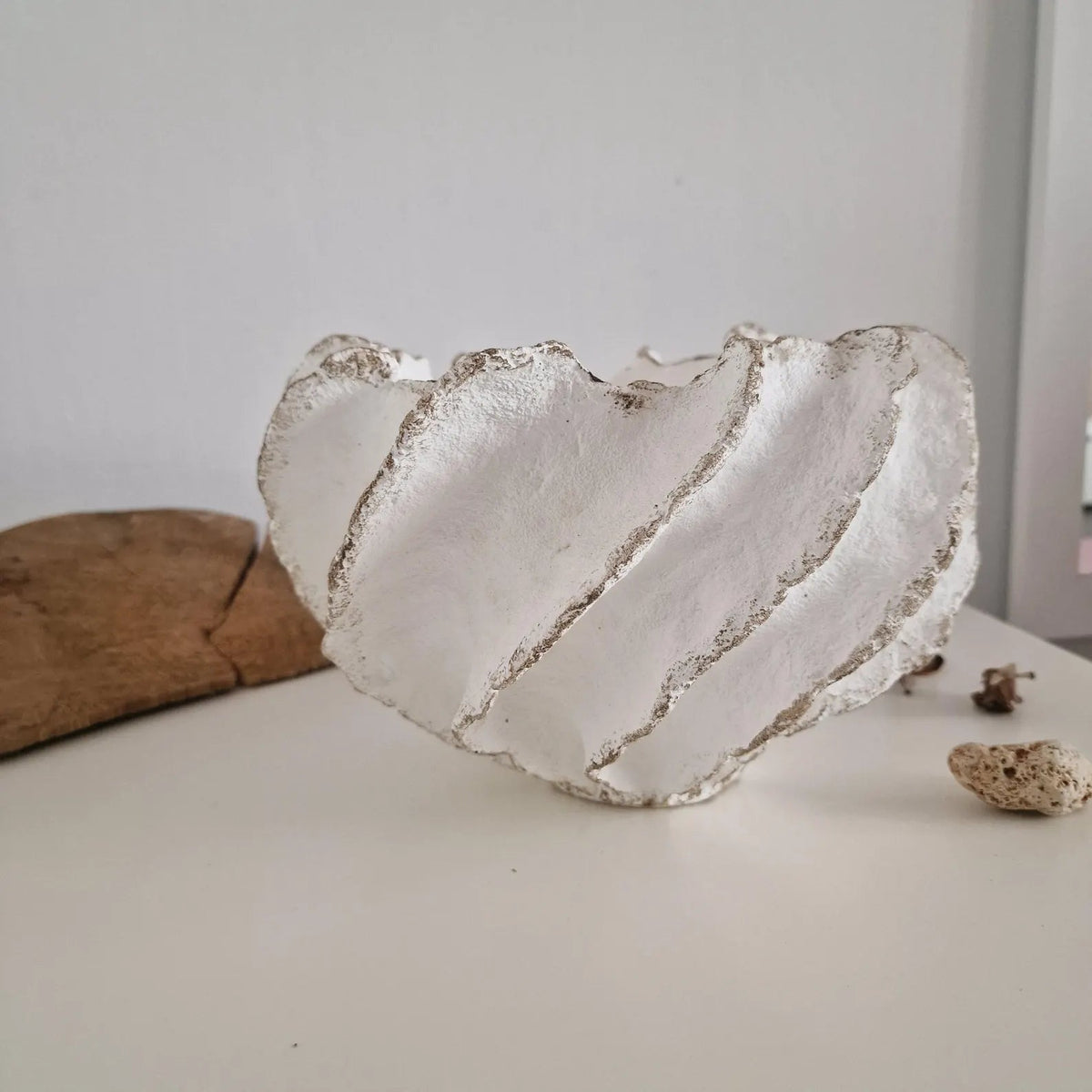 Seafoam Shell Handmade Sculptural Vessel – White, Eco Paper (2)