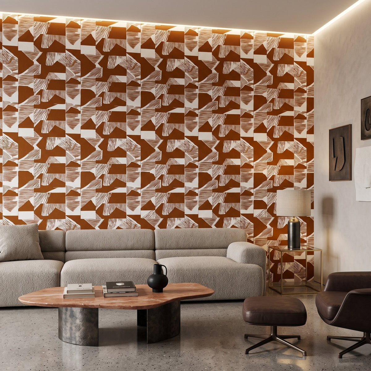 Abstract Brushstroke Wallpaper – Burnt Orange on White