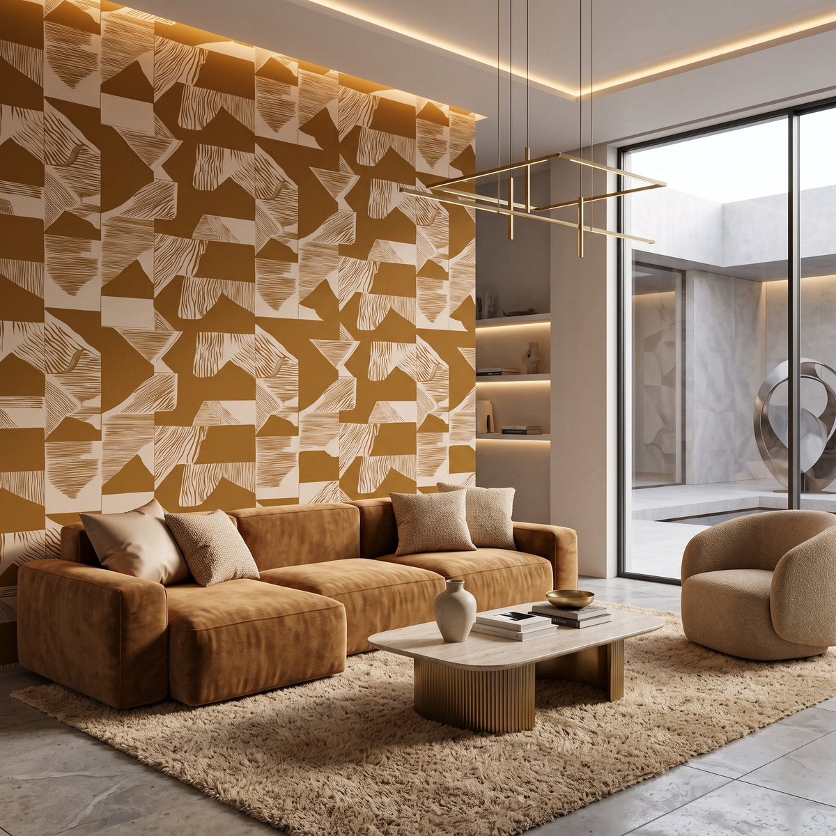 Abstract Brushstroke Wallpaper – Caramel on Sand