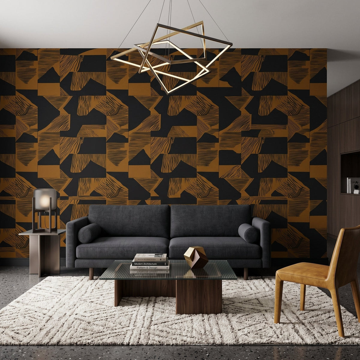Abstract Brushstroke Wallpaper – Charcoal on Ochre