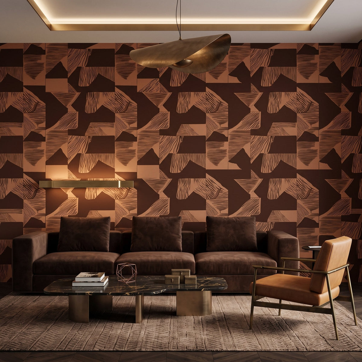Abstract Brushstroke Wallpaper – Chocolate on Terracotta