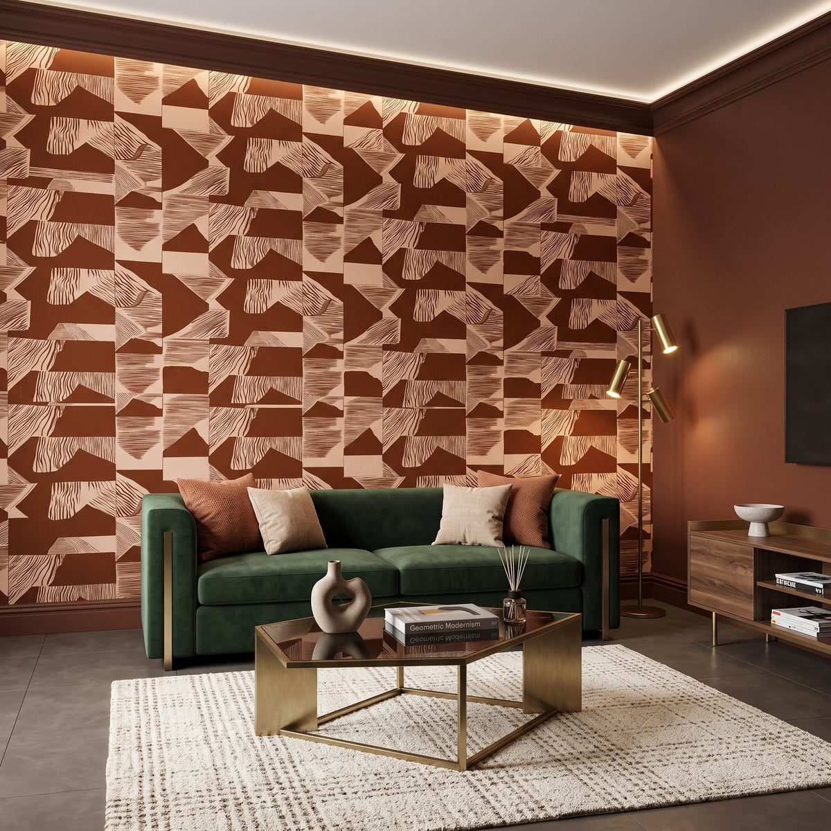 Abstract Brushstroke Wallpaper – Mauve Taupe on Cream