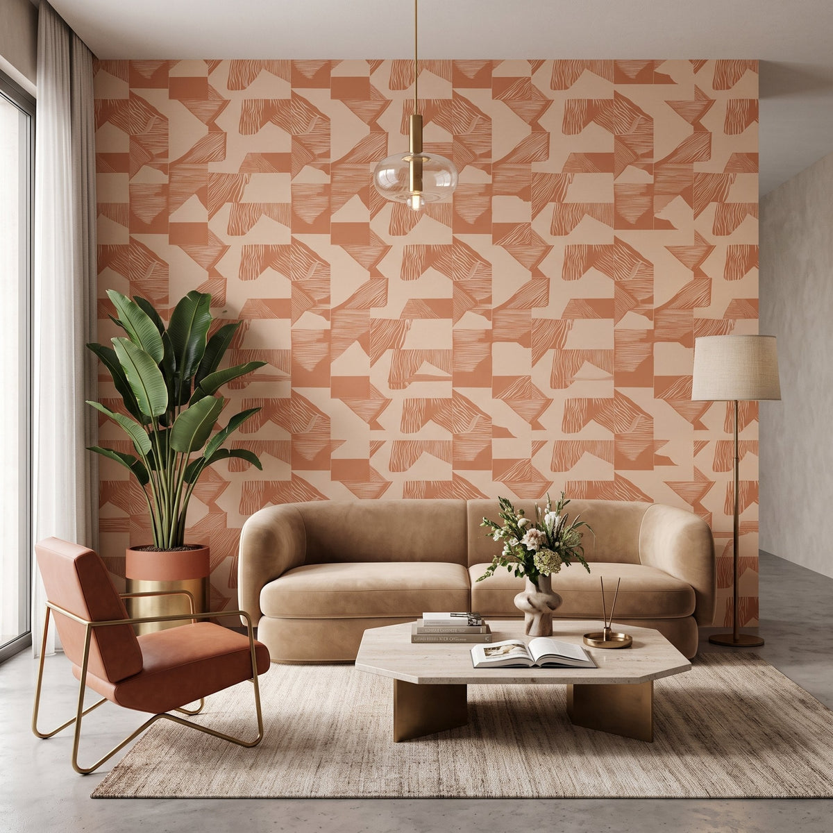 Abstract Brushstroke Wallpaper – Rust on Peach