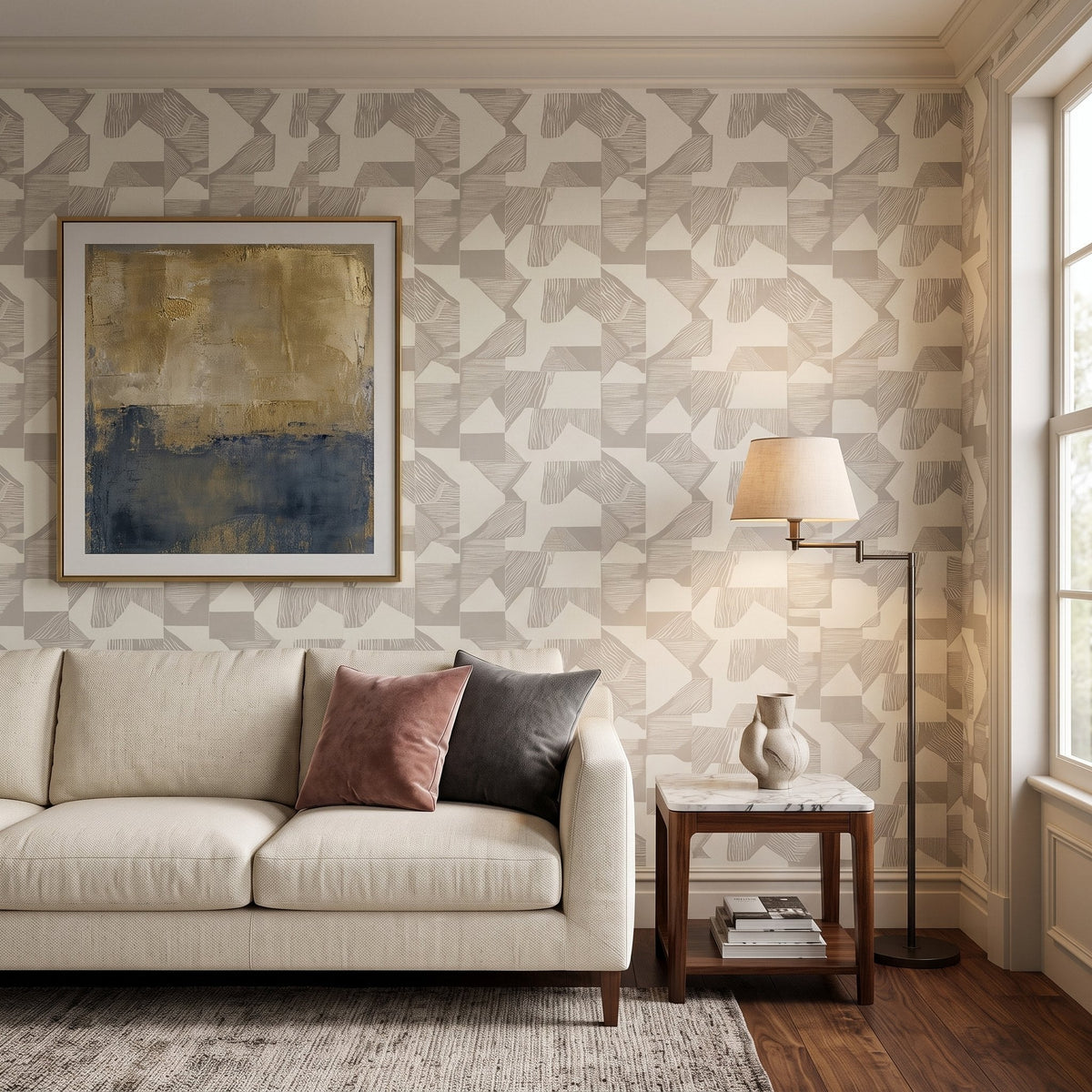 Abstract Brushstroke Wallpaper – Stone Greige