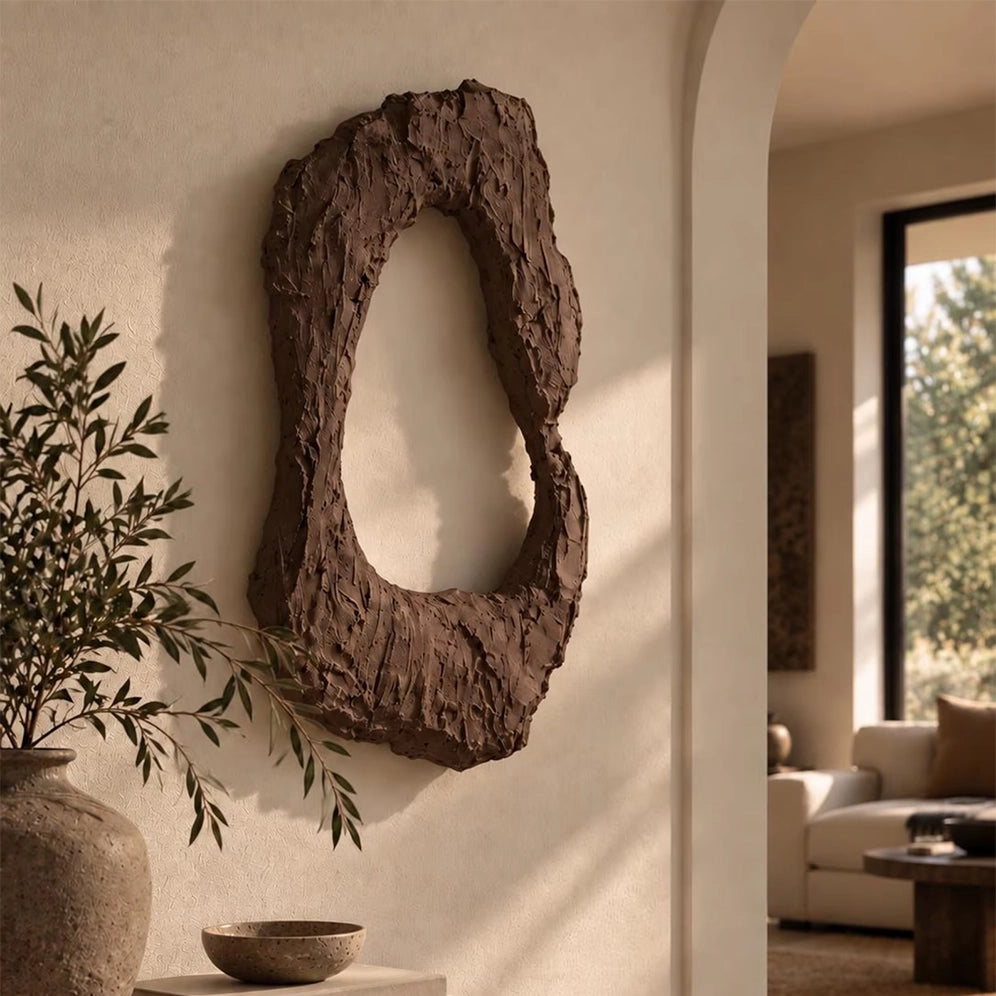 Dune Halo Textured Sculptural Wall Art – Earth Brown – styled on a wall