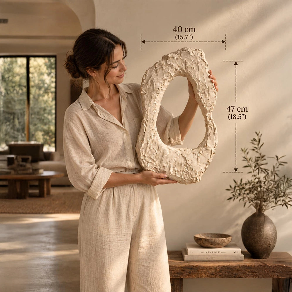 Dune Halo Textured Sculptural Wall Art – Ivory – shown to scale