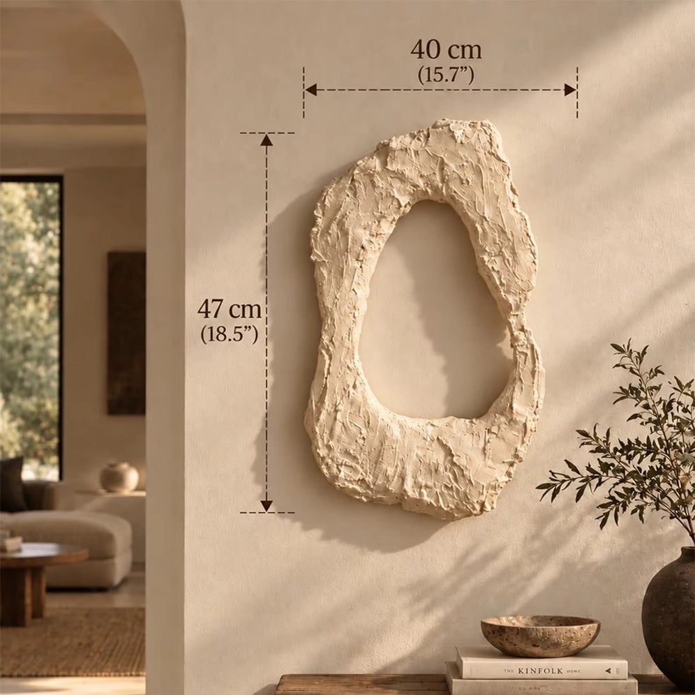 Dune Halo Textured Sculptural Wall Art – Ivory – styled in a living room