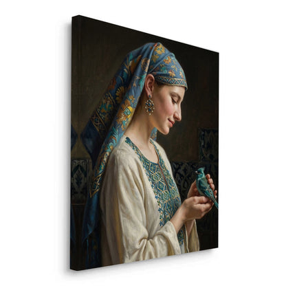 Woman with Azure Bird - Canvas