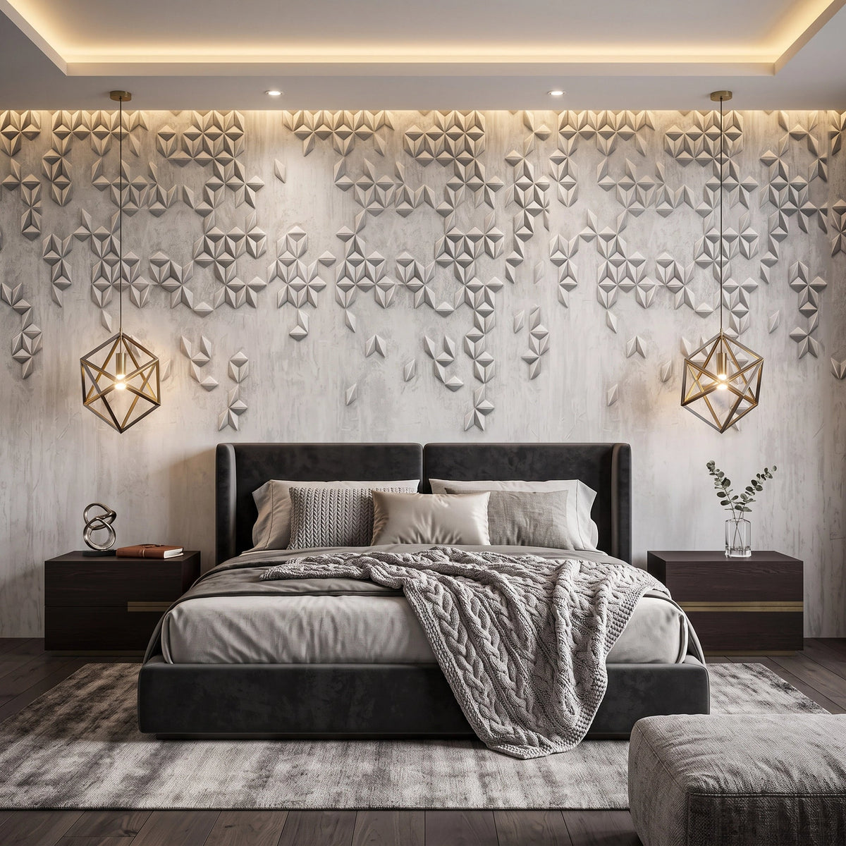 3D Geometric Stars Concrete Wallpaper Mural – Bedroom