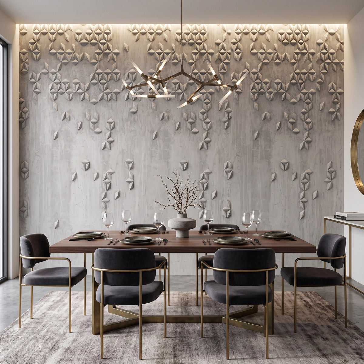 3D Geometric Stars Concrete Wallpaper Mural – Dining Room