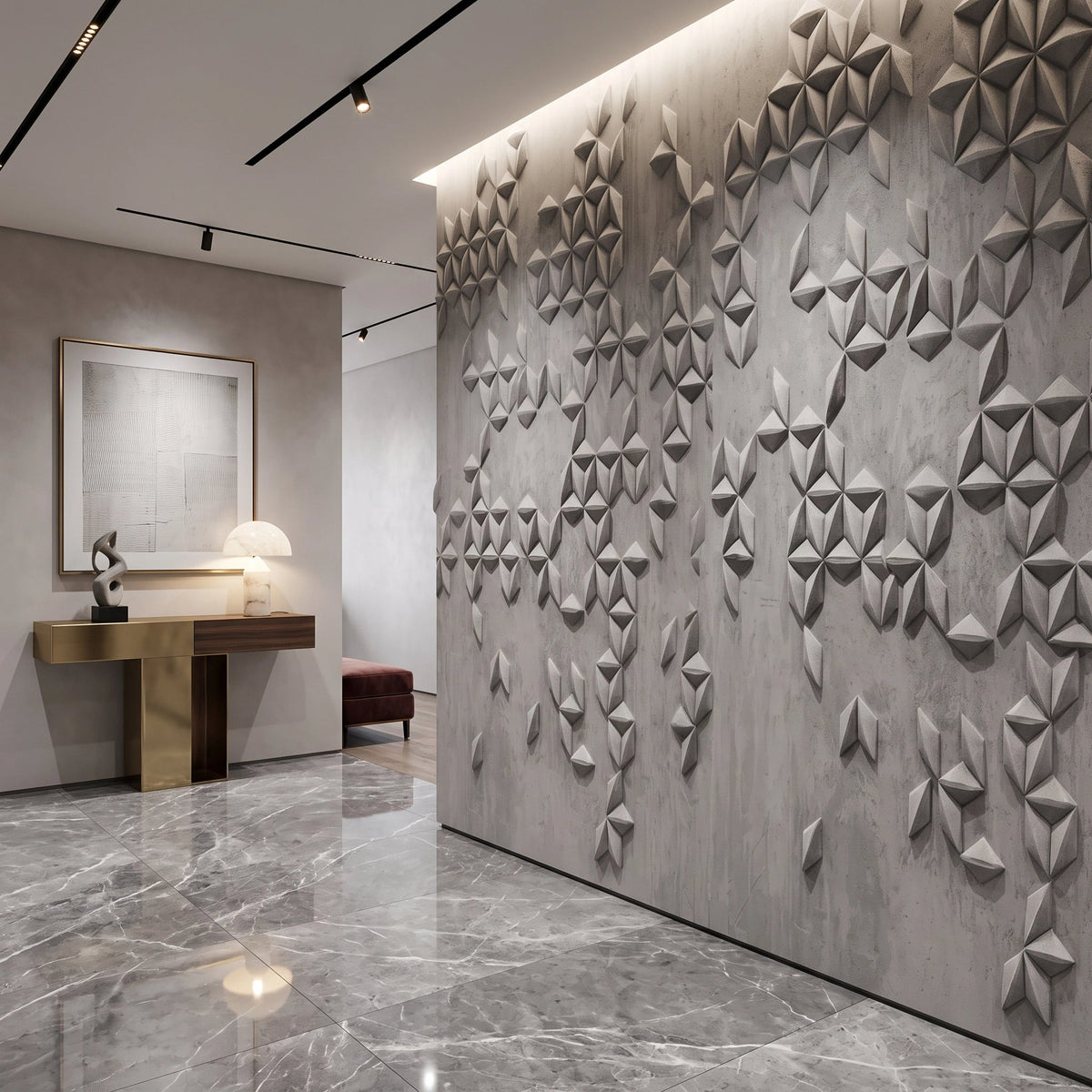 3D Geometric Stars Concrete Wallpaper Mural – Hallway