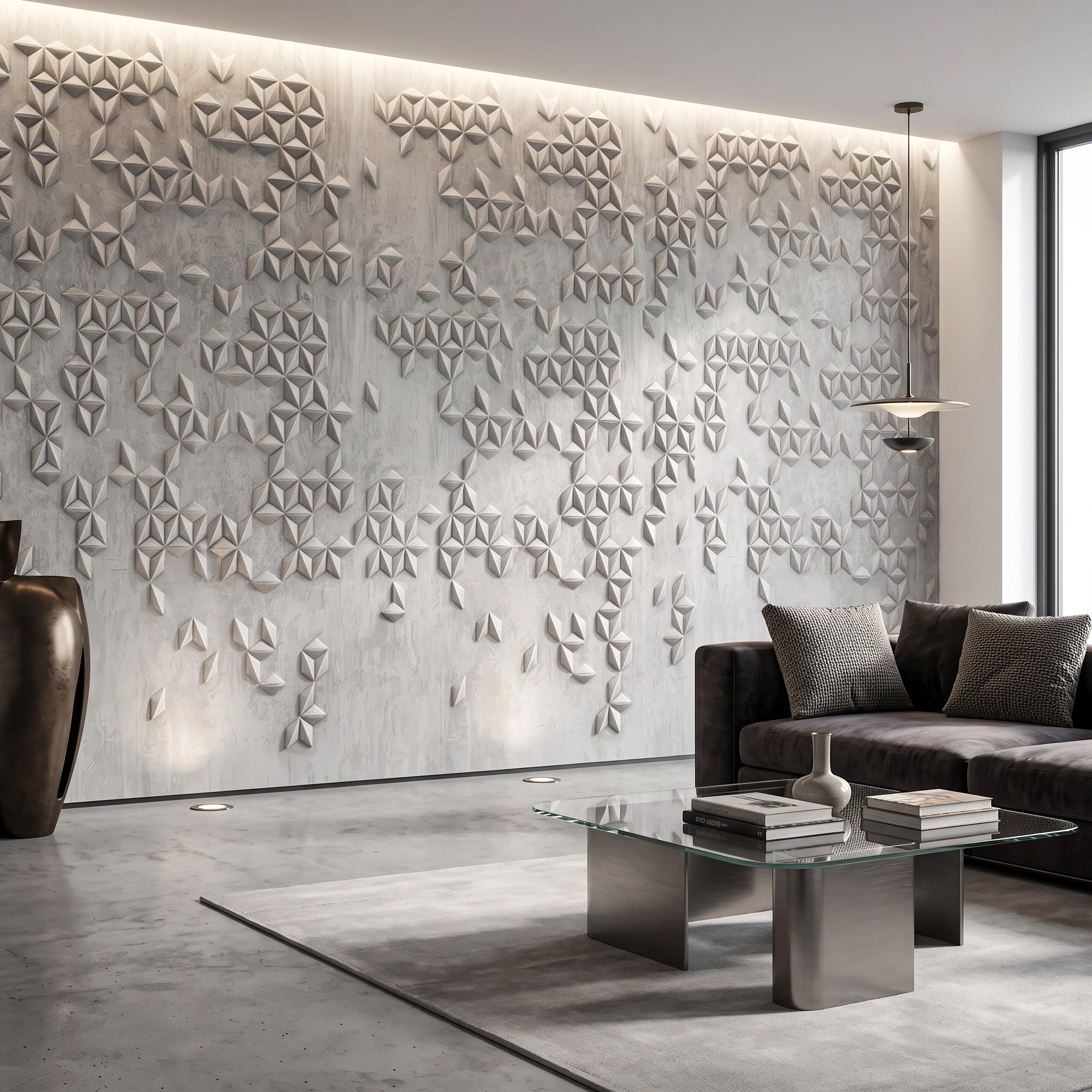 3D Geometric Stars Concrete Wallpaper Mural – Living Room