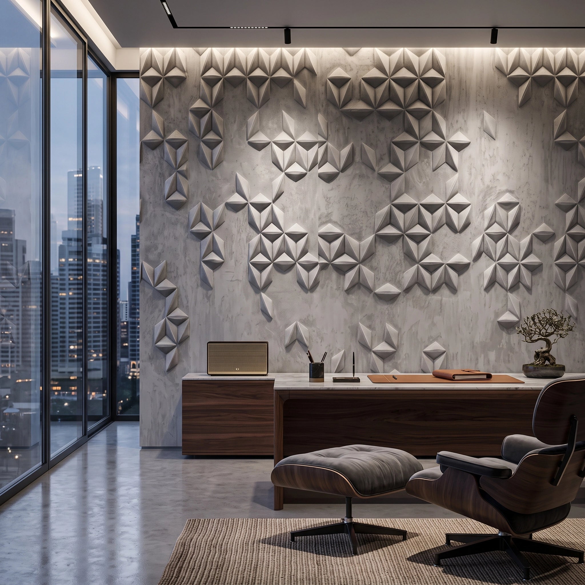 3D Geometric Stars Concrete Wallpaper Mural – Office