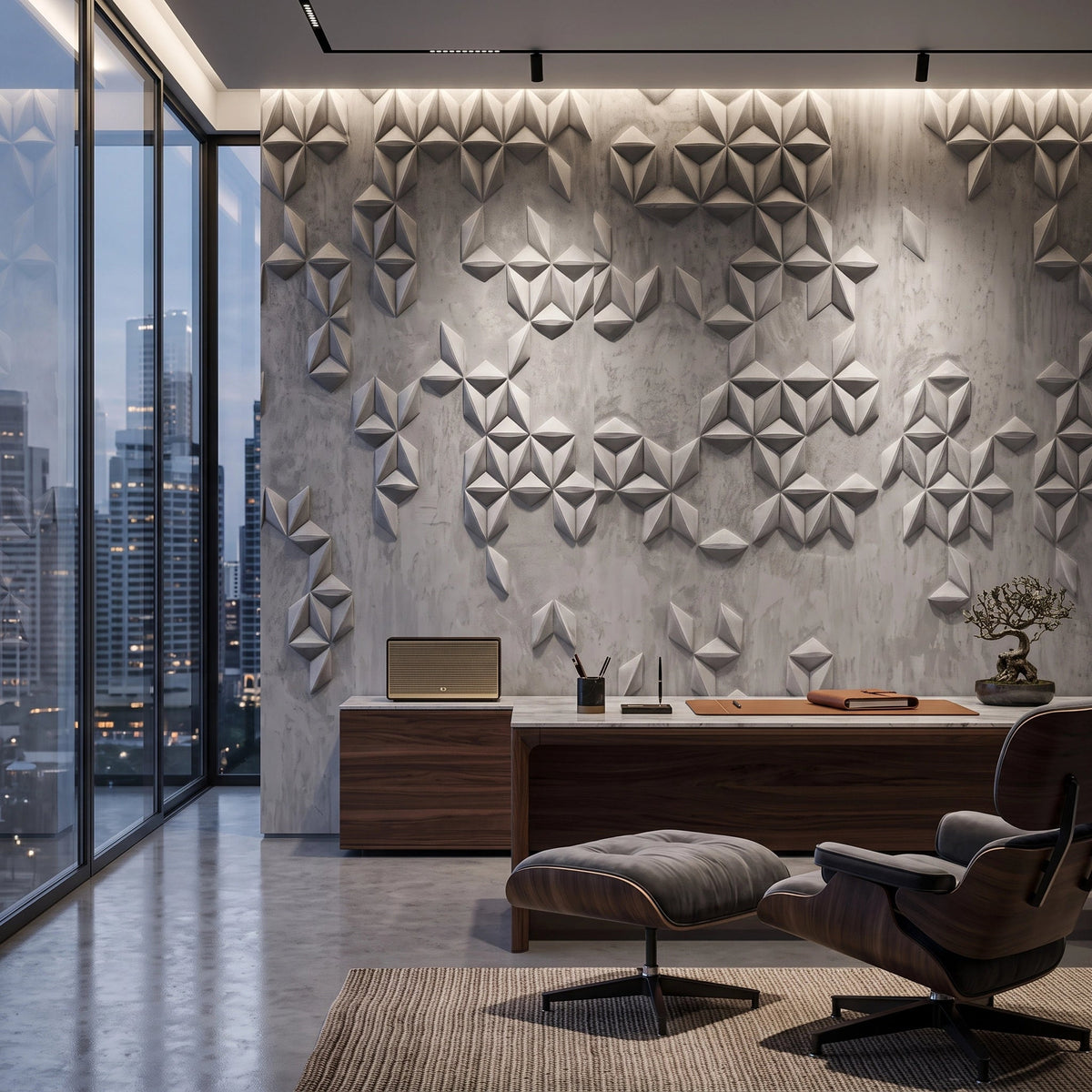 3D Geometric Stars Concrete Wallpaper Mural – Office