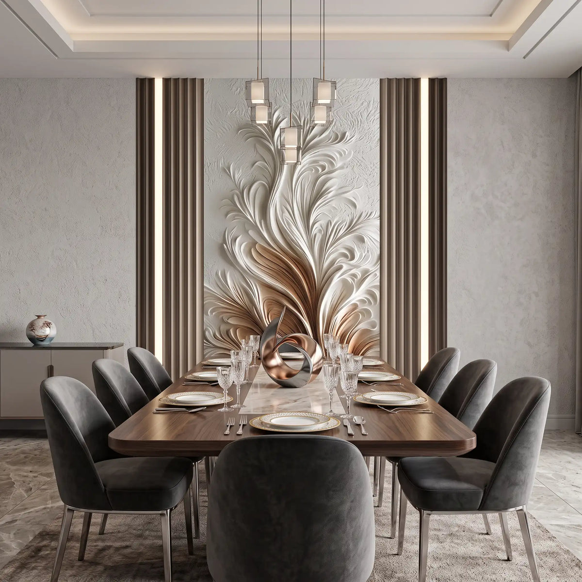 3D Golden Bloom Wallpaper Mural – Dining Room