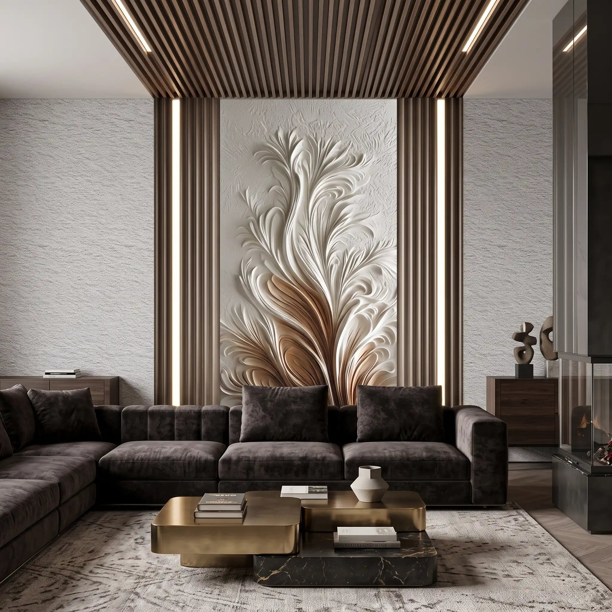 3D Golden Bloom Wallpaper Mural – Living Room