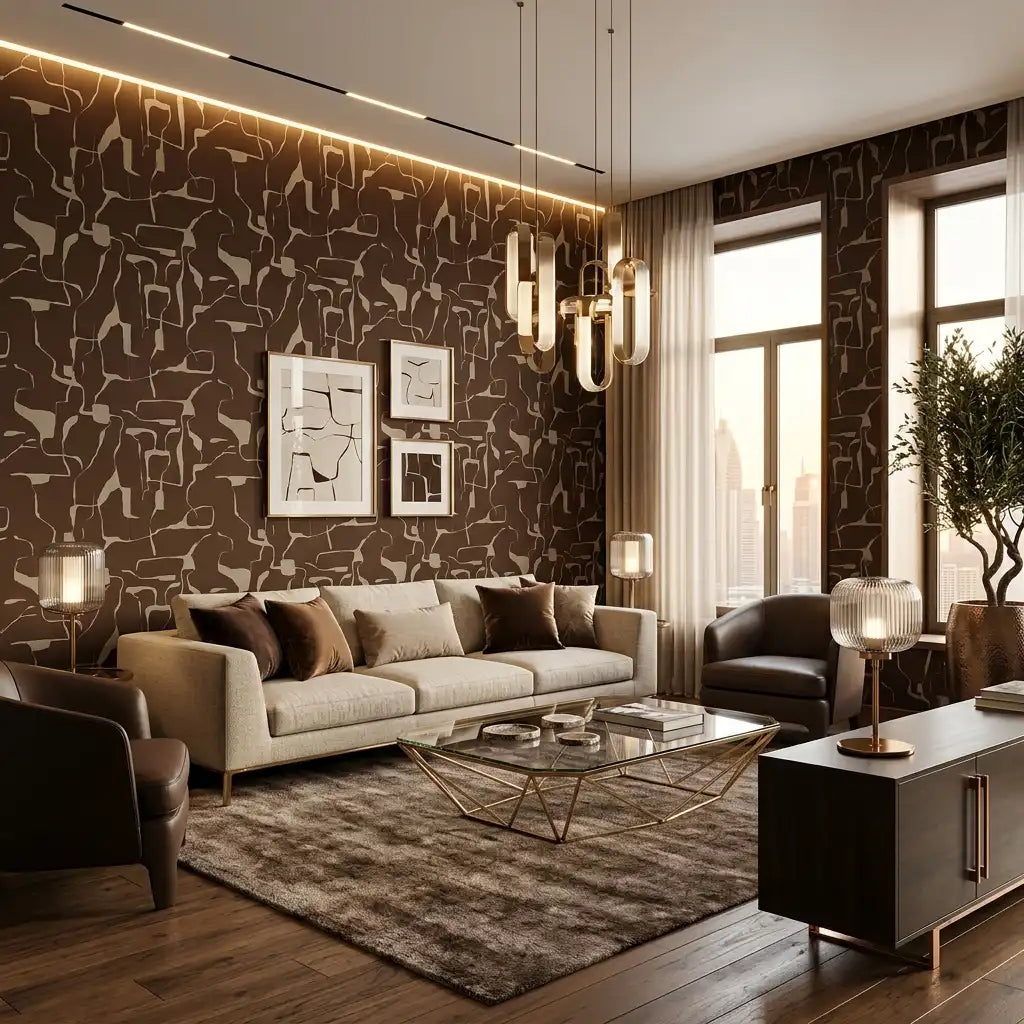 Abstract Puzzle Shapes Wallpaper – Bitter Chocolate room