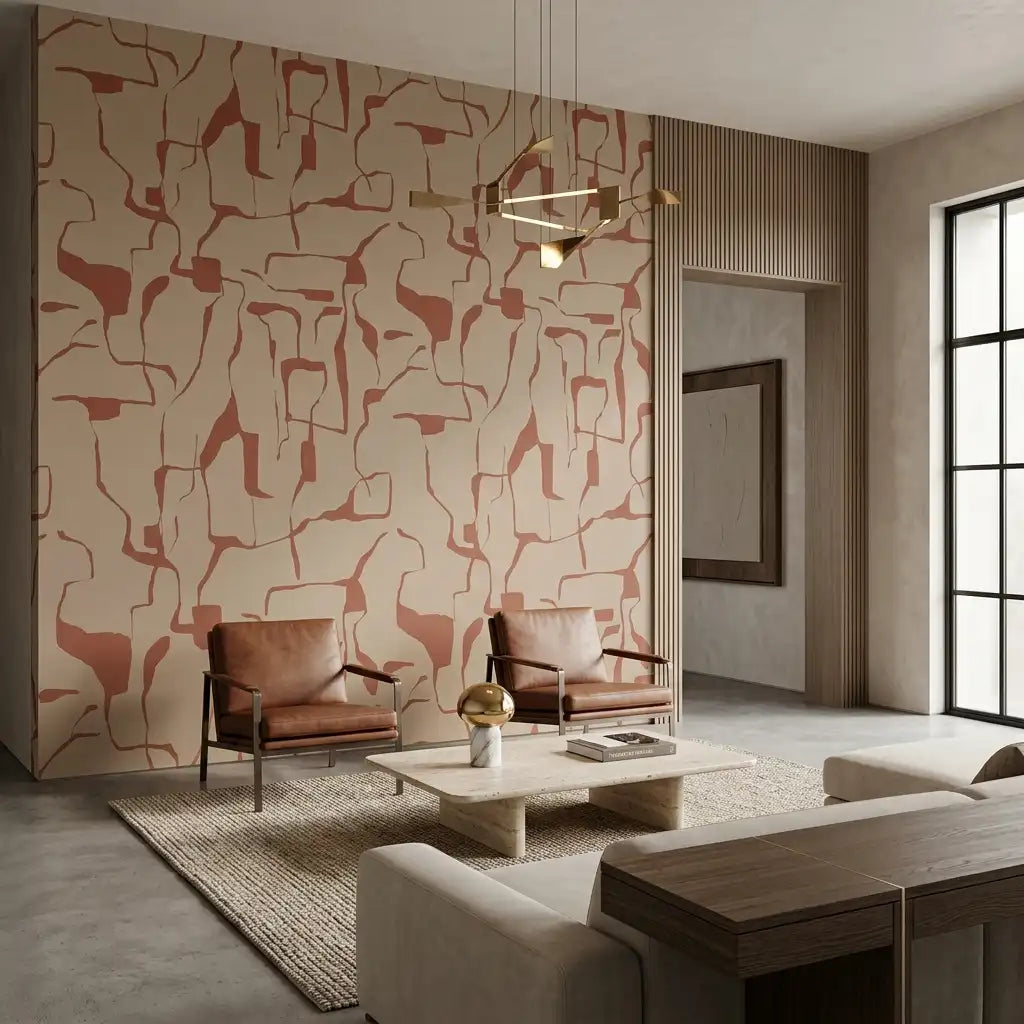 Abstract Puzzle Shapes Wallpaper – Brick Taupe room