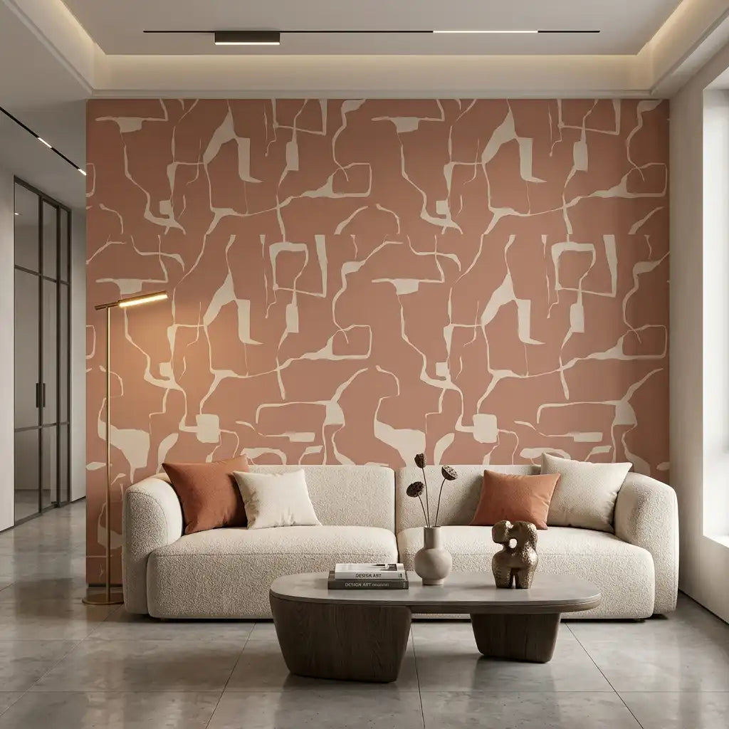 Abstract Puzzle Shapes Wallpaper – Dusty Terracotta room