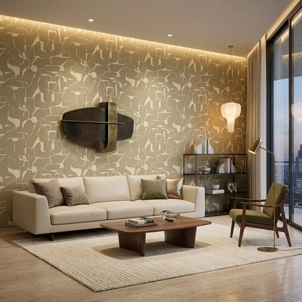 Abstract Puzzle Shapes Wallpaper – Pistachio Cream room