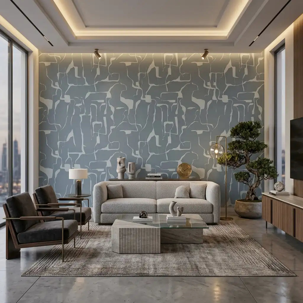 Abstract Puzzle Shapes Wallpaper – Slate Harbor room