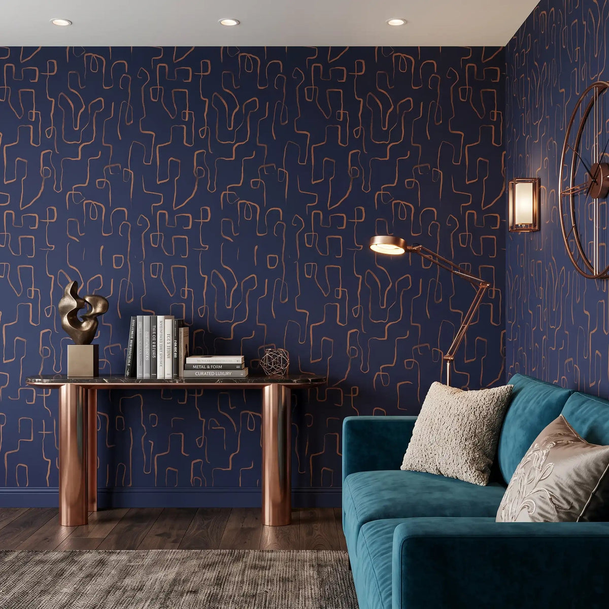 Abstract Squiggle Line Wallpaper – Midnight Copper