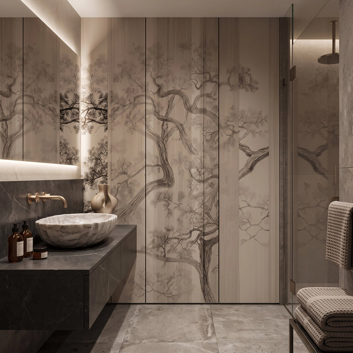 Bamboo Grove Wood Panel Wallpaper Mural – Bathroom