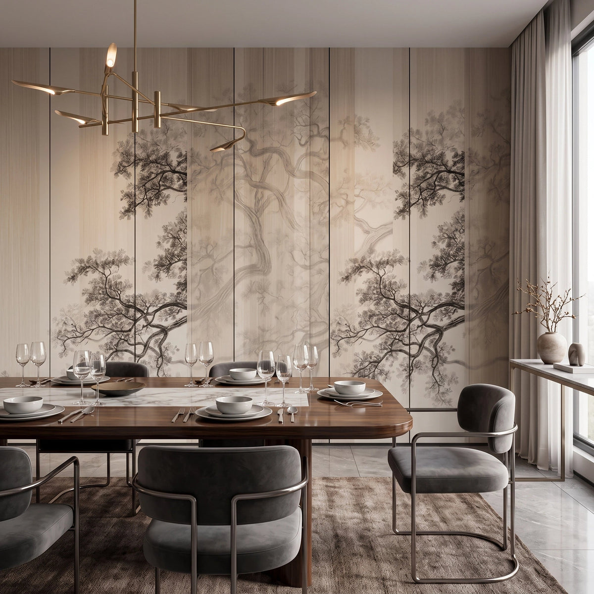 Bamboo Grove Wood Panel Wallpaper Mural – Dining Room