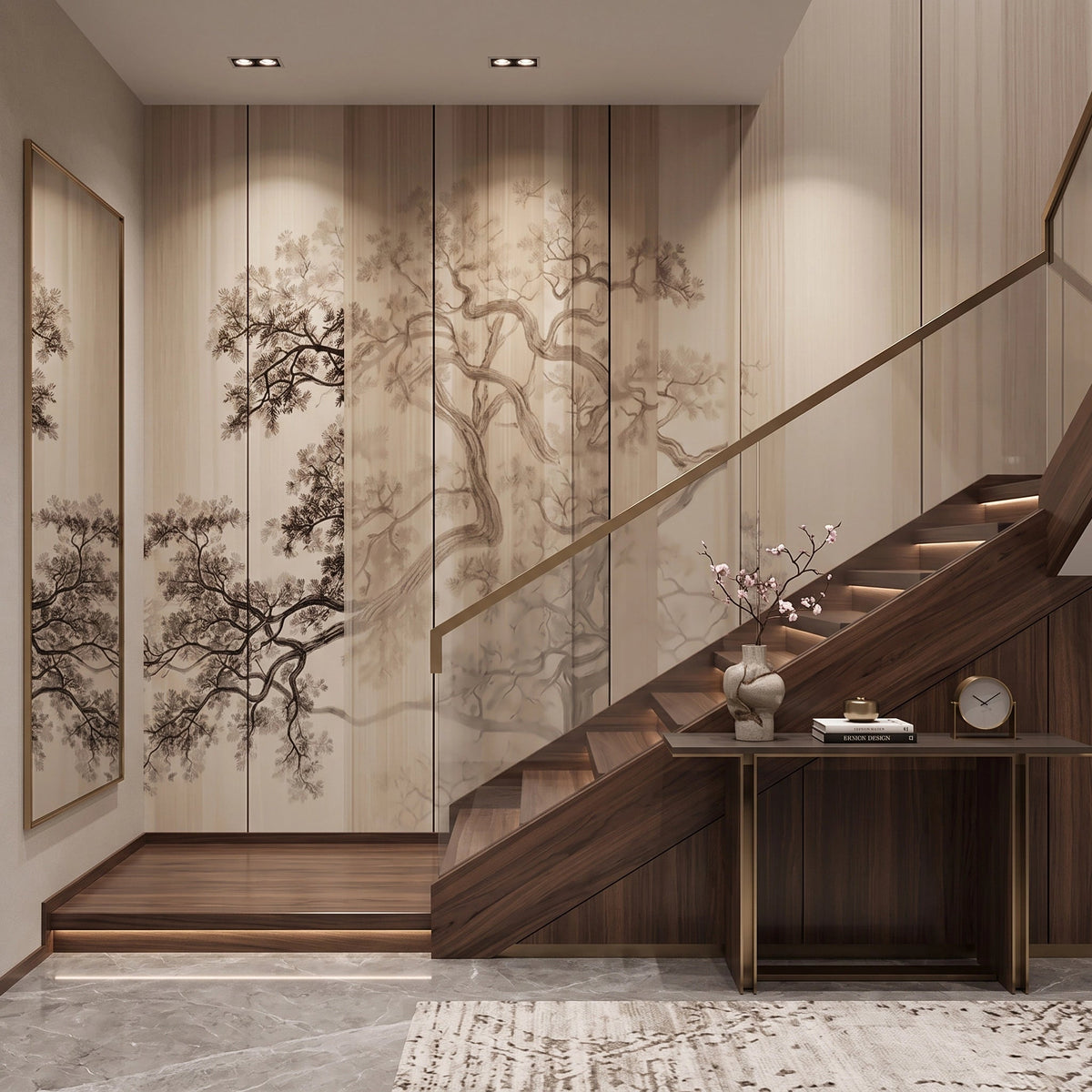 Bamboo Grove Wood Panel Wallpaper Mural – Staircase